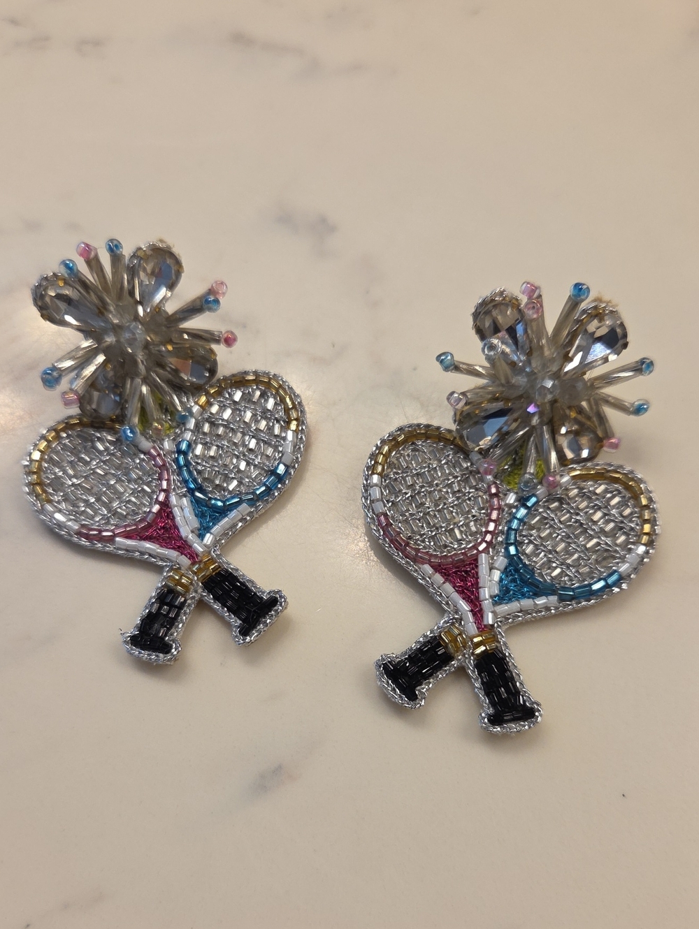 Crystal Tennis Racket Statement Earrings - Multicolor - Picture 4 of 4